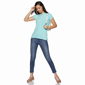 Polo femme de haute qualité couleur bleu ciel Slim Fit vêtements de cérémonie en coton Polyester Street Wear Polo Shirt - Product Image 4