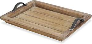 Bandeja para servir de madera artesanal, ideal para té, café y desayuno en la cama, bandeja de madera rústica con asas al mejor precio - Product Image 5