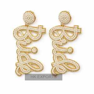 Boucles d'oreilles pendantes rondes faites à la main en alliage plaqué or avec perles, bijoux de déclaration pour mariée, idéales pour un anniversaire - Product Image 2