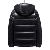 Veste d'hiver pour homme en duvet noir brillant avec capuche amovible et poches zippées
