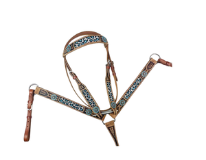 Juego de arreos de cuero repujado con cuentas de leopardo azul, cabezada y pechera para caballo estilo western, tallas completo/cob, equipo de equitación personalizado - Product Image 1