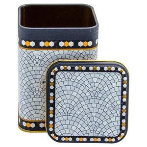 Boîte carrée en métal 90x90x125mm avec couvercle coulissant 1L motif mosaïque géométrique pour le stockage et le conteneur des aliments - Product Image 3