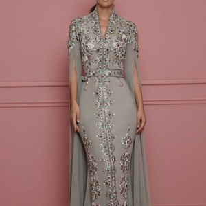 Robe de soirée CAFTAN sur tissu GEORGETTE avec embellissement de belles perles de cristal, pierre de verre et travail DABKA @ 2022 - Product Image 1