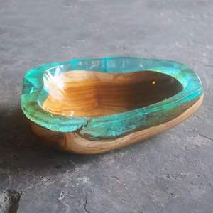Buena calidad hecho a mano fabricante fiesta boda decoración tamaño personalizado forma redonda caliente para la venta madera y resina epoxi tazón - Product Image 1