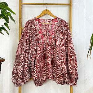 Pur coton terreux bohème chemisier haut indien bloc imprimé été élégant confortable vêtements de jour - Product Image 1