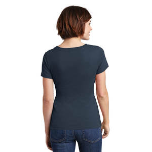 Camiseta de Cuello Redondo Elástica de Jersey de Algodón para Mujer, Color Azul Marino - Product Image 2