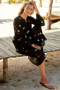 Luxe ukrainien à manches longues mollet longueur robes brodées femmes vêtements de fête en coton numérique naturel gland lavable - Product Image 3