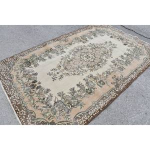 พรมขนแกะสีน้ำตาลสีเบจคลาสสิกขนาด5.4x8.9ฟุตงานประดิษฐ์สไตล์ตุรกีสี่เหลี่ยมพร้อมแผ่นยางรองหลังสำหรับห้องนั่งเล่นหรือห้องนอน - Product Image 2