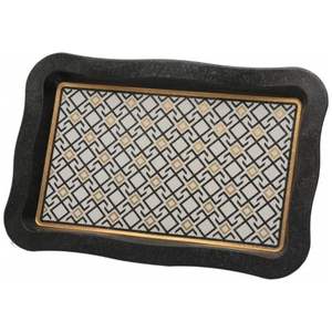 Bandeja DE SERVICIO DE METAL rectangular de 238x358mm con borde ondulado y diseño de patrón sin costuras Líneas geométricas sobre fondo rojo - Product Image 3