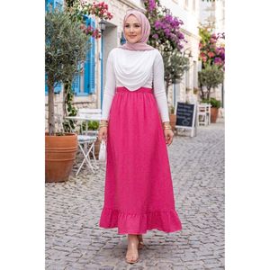 Pink Polka Dot Chiffon and Silk Ruffled Midi <b>Skirt</b> with <b>Elastic</b> Waist Breathable and Soft Featuring Digital Prints and Pleats - Product Image 1