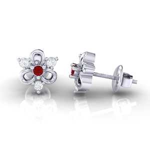 Boucles d'oreilles en or certifié avec rubis et diamants véritables, poids total de 0,07 ct, 6 pièces, or 14Kt/18Kt - Product Image 2