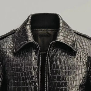Veste en cuir de crocodile de qualité supérieure pour hommes Veste en cuir plaqué crocodile Veste en peau de vache avec peau de crocodile pour hommes - Product Image 4
