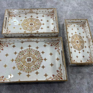 Plateau de service en bois imprimé Art traditionnel luxueux unique 3 pièces Combo pour salle à manger décorations pour la maison cuisine salon nourriture - Product Image 1