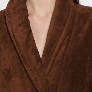 Peignoir pour femme en coton et fibre de bambou, thermique, col en V, fermeture à cordon, haute qualité, couleurs personnalisables, uni, longueur genou, devant - Product Image 5