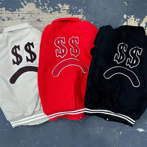 เสื้อแจ็คเก็ตเบสบอลทรงบอมเบอร์แบบสลิมฟิตสำหรับผู้ชาย สไตล์วาร์ซิตี้  ผ้าฝ้าย 100% คอตั้ง สีน้ำเงิน  พร้อมปักโลโก้ตามสั่ง - Product Image 3