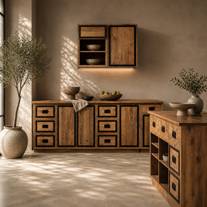 Cocina Nexa Completa de Madera Maciza de Mango |   Juego de Cocina Industrial Moderno, Sistema de Gabinetes, Diseño de Color Personalizado |   Hecho en Rajasthan - Product Image 1