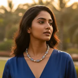 Women's Trendy Beaded Agate <b>Necklace</b> with Silver Ball Chain Gold Plated <b>Jade</b> Turquoise Pearl for Religious Party Occasions - Product Image 3