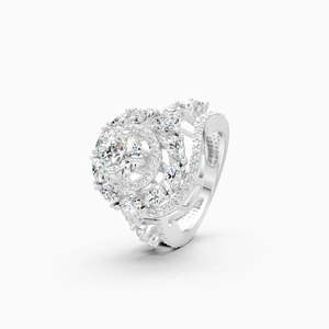 Anillo llamativo de estilo Art Déco con diamante cultivado en laboratorio de 3.14 quilates, corte redondo, en oro amarillo, blanco y rosa de 9 quilates. - Product Image 3