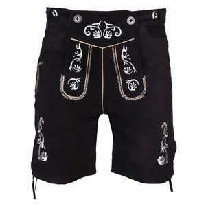 German and Austrian Lederhosen Long and Pant <b>Short</b> Distressed <b>Leather</b> Vintage Look Embroidered Bavarian <b>Shorts</b> for <b>Men</b> - Product Image 4