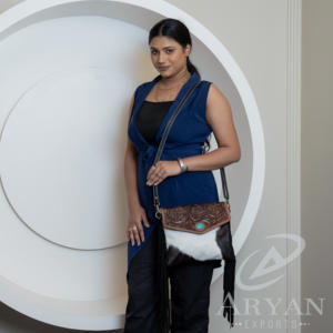 Baru bergaya Tooled rambut pada kulit sapi kulit tas selempang penjualan laris 2024 wanita kulit asli batu pirus tas selempang - Product Image 3