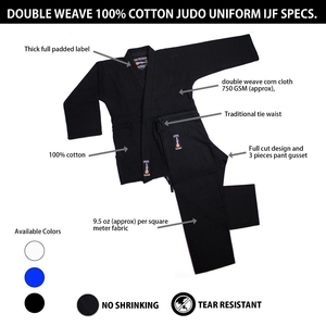 Entrenamiento de calidad premium Hombres Niños Mujeres Single Weave Judo Gi Kimono Negro con bolsa para profesionales y principiantes - Product Image 5