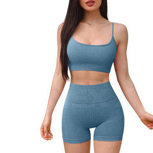 Conjunto Deportivo de Shorts Sólidos para Mujer, 2 Piezas, Transpirable, Spandex/Poliéster, Cintura Elástica, Colores Personalizables, Logotipo, Alta Calidad - Product Image 1