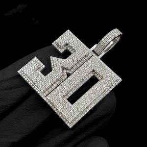 Colgante de Moissanita con Número Personalizado, Plata de Ley 925, Colgante Personalizado, Colgante de Moissanita Estilo Hip Hop - Product Image 2