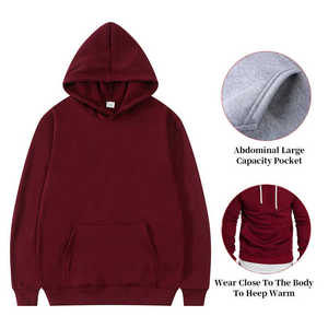 เสื้อฮู้ดผ้าคอตตอนโอเวอร์ไซส์เข้ารูปสำหรับผู้ชายทรงสลิมฟิตคอตตอน100% สไตล์สตรีทแวร์ปกมีฮู้ดสีพื้น - Product Image 3