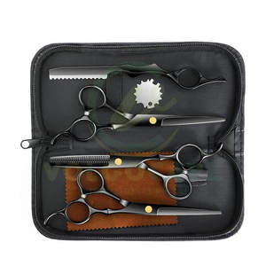 2024 prix raisonnable 8 pièces Kit de ciseaux de coupe de cheveux noir or professionnel maison coupe de cheveux ensemble de barbier - Product Image 1