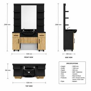 Estación de Trabajo de Barbería Moderna y Lujosa Modelo Decorsall con Espejo Doble, Estantes con Marco de Madera, Encimera de Mármol y Gabinete de Almacenamiento - Product Image 6