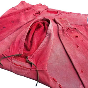 Pull à capuche délavé à l'acide de qualité supérieure à manches longues pour hommes adultes avec logo personnalisé Design de détresse et ficelle 100% coton - Product Image 2