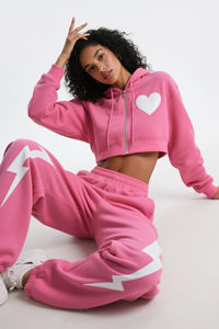 2025 Sudadera personalizada con capucha recortada y cremallera pesada Conjunto de dos piezas con estampado DTF Chándales para mujer - Product Image 5