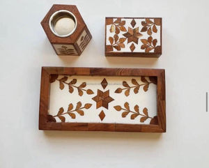 Lujoso quemador de incrustaciones de madera de acacia natural con quemador Bakhoor y caja de quemador Bakhoor acrílico de lujo de India - Product Image 5