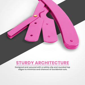 Maquinilla de afeitar de borde recto de peluquero profesional rosa con paquete de 100 cuchillas 100 por ciento acero inoxidable - Product Image 4