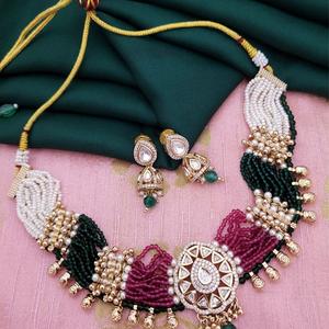 Beautiful Design Premium Quality <b>Gold</b> Finish With <b>Pearl</b> Look <b>Necklace</b> Set With Earrings for Engagement or Wedding For Women - Product Image 1