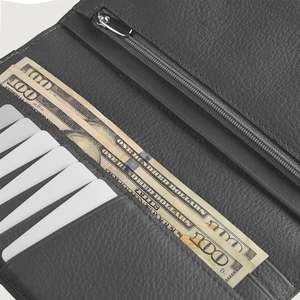 Cameron Grey Genuine Leather <b>Long</b> Card Holder <b>Wallet</b> Handmade Printed Logo RFID Feature Casual Lady Style Slim Fold for Cash - Product Image 6