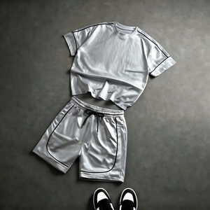 Men's Casual Summer Short <b>Set</b> High Quality Solid <b>Knitted</b> Fabric 2-Piece T-Shirt Shorts Customizable at Low Price - Product Image 2