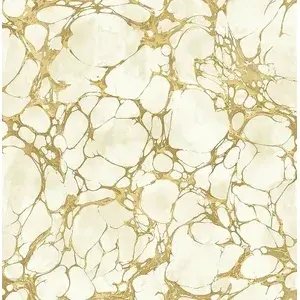 Seabrook Metallika Gold Faux Veined Cream Marble Wallpaper LOTE (2) Rollos Murales de pared - Product Image 1