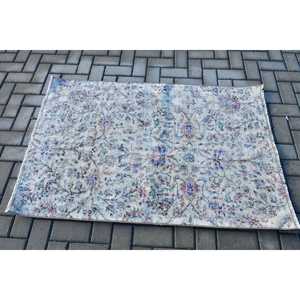 Alfombra de 3.2x4.7 pies, alfombra turca vintage, alfombra de lana azul grisácea con motivos de plantas y árboles - Product Image 3