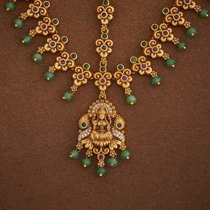 Antique Flower Design Gold Polished Ruby-Green Synthetic Stones <b>28mm</b> Length Women's Religious Cultural Collectible Jewelry - Product Image 3