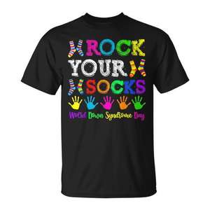 Camiseta de Concienciación sobre el Día Mundial del Síndrome de Down, Ropa Promocional para Apoyar la Campaña Rock Your Socks - Product Image 1