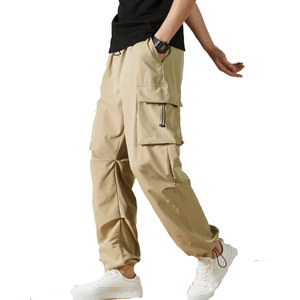 Taille haute hommes décontracté coton toile Cargo pantalon fermeture éclair délavé conception respirant élégant personnalisé en gros pas cher prix OEM - Product Image 5