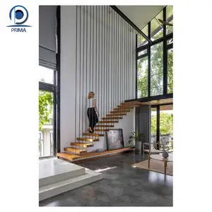 Tangga dalam ruangan, tangga DIY pegangan tangan kayu untuk rumah tangga stainless steel