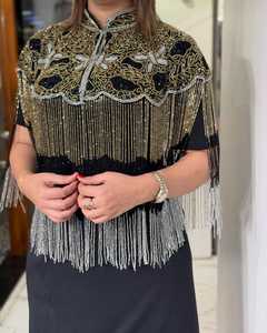 Poncho de soirée formel sexy pour femme, style droit, orné de cristaux, brodé à la main, col court, perles, gratuit - Product Image 2