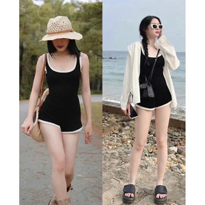 [Usine de couture] DR180 Body de plage en tricot côtelé extensible à bretelles spaghetti avec bonnets rembourrés intégrés et tissu rafraîchissant Sexy - Product Image 2