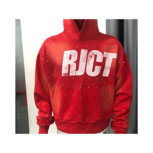 Logo en strass personnalisé lavage à l'acide vintage thermique Streetwear pull bouffant impression français éponge soleil fané sweats à capuche en strass - Product Image 5