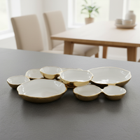 Ensemble de 9 bols de service en aluminium moulé, finition or émaillé blanc, écologique et luxueux, décoration dorée moderne, vaisselle de mariage