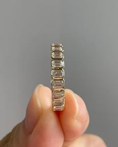 Conjunto de bisel de banda de boda Moissanite de corte esmeralda, banda de aniversario, eternidad completa a juego, banda de promesa apilable, regalo para el amor - Product Image 6