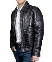 Veste matelassée à capuche pour homme, en cuir véritable du Pakistan, faite à la main, imperméable et coupe-vent, avec imprimé croco noir, prête à être expédiée