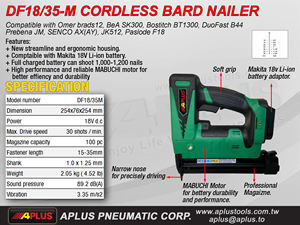 APLUS DF18/35-M 18Ga 35mm BRAD NAIL TOOL 18V BATTERIE SANS FIL NAIL GUN pour DIY 1 AN DE GARANTIE - Product Image 2